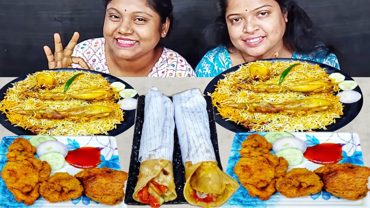 CHICKEN PAKORA CHICKEN BIRYANI EGG ROLL EATING  CHALLENGE // food family & more 