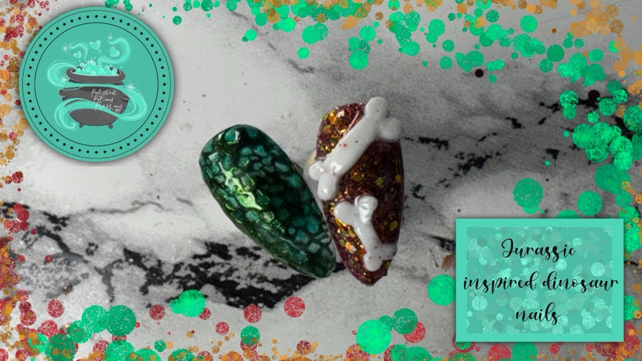 Jurassic inspired dinosaur nails 🦕🦖 | 3d nails | chrome nails | dinosaur scales | glitter nails 