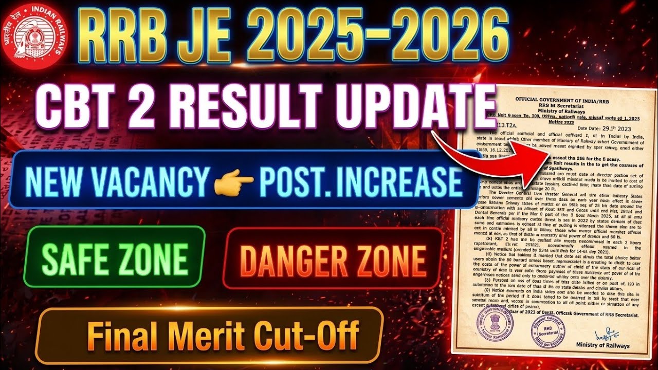RRB JE CBT 2 Result Date Out 🔴 Cut Off & Safe Score | DV & Medical Date