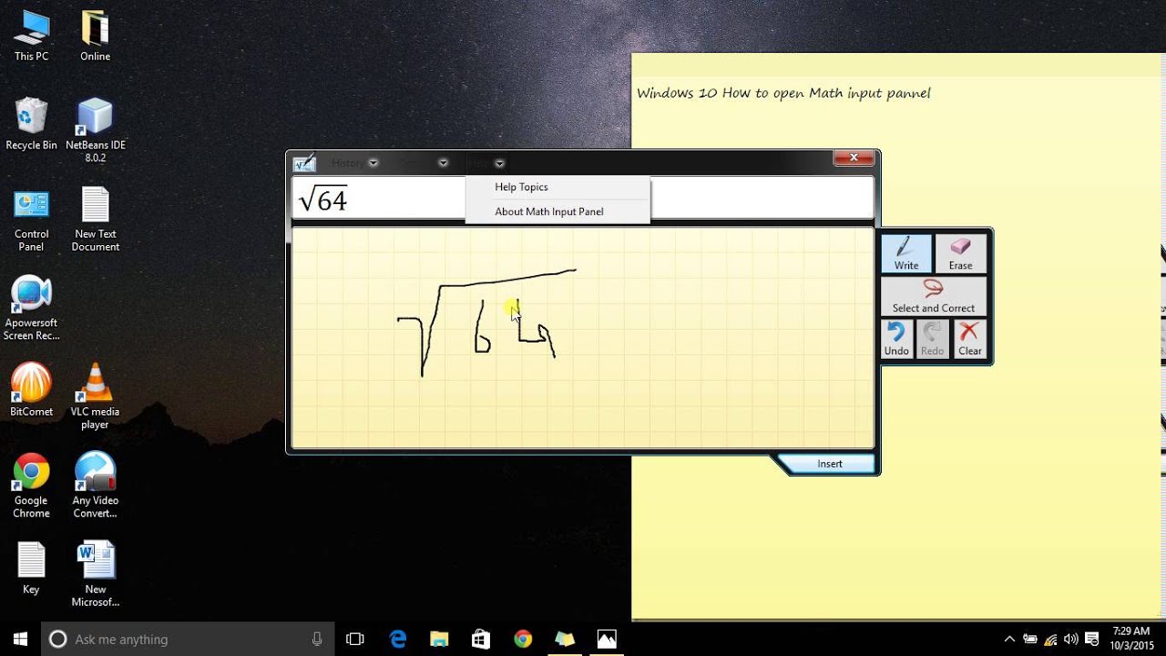 Windows 10 How to open Math input panel
