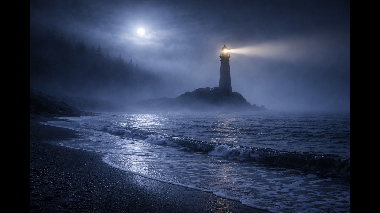 Lonely Lighthouse in the Ocean Fog 🌫️ Gentle Waves for Deep Sleep | 8 Hours