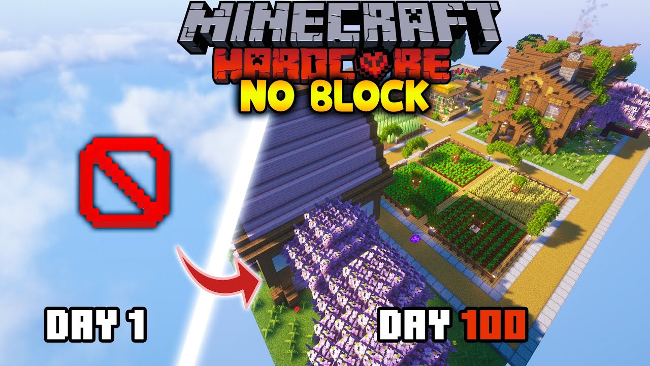 ไม่มีบล็อกเลยสักบล็อก❌🚫 เอาชีวิตรอด 100 วันใน Minecraft Hardcore NO BLOCK!!