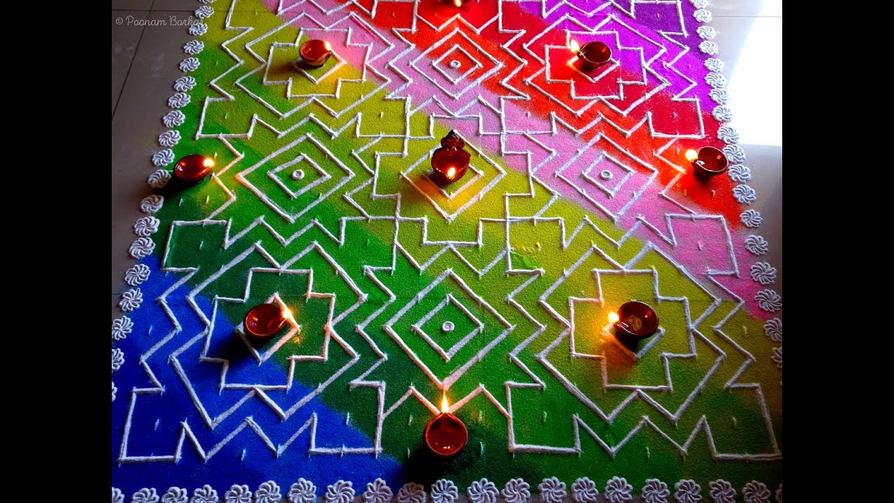 Big multicolored carpet rangoli | Colorful and unique dots rangoli with 23*23 straight dots