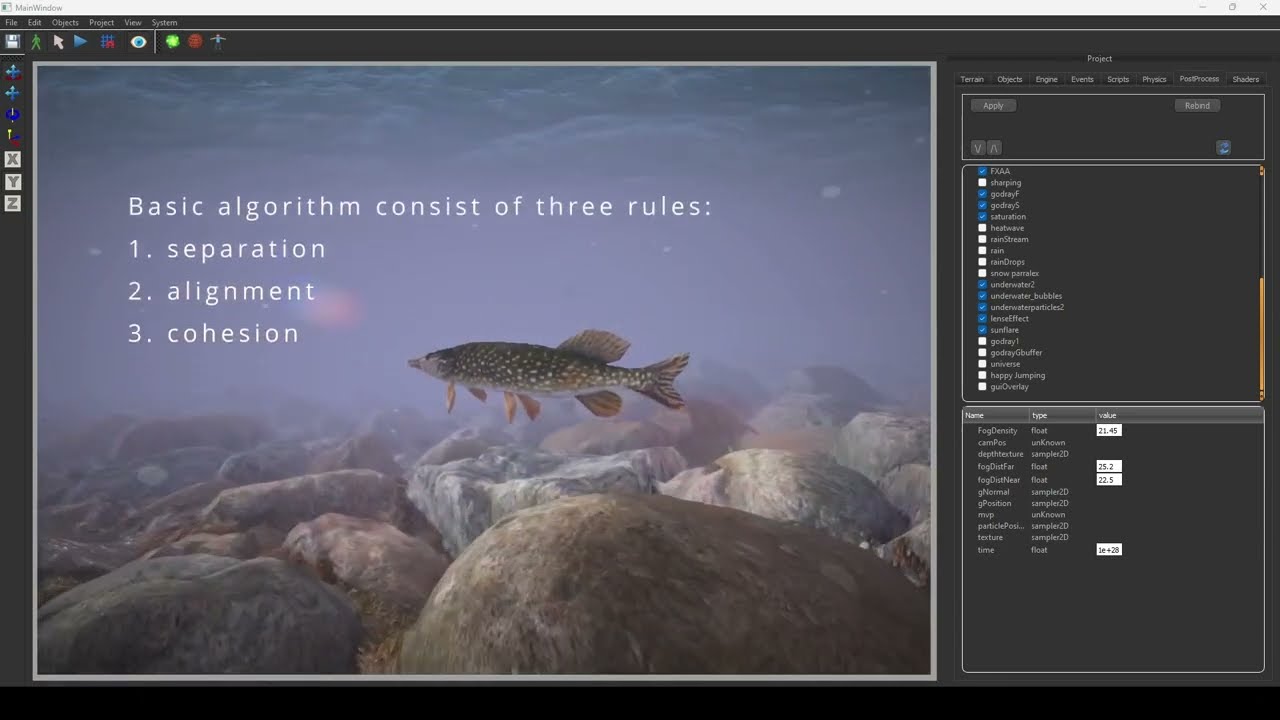 Fish boids algorithm, Lua script
