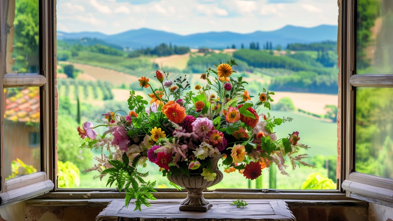 4k Tuscany Free TV Screensaver | Summer Ambience | Flower Arrangement | Virtual Travel