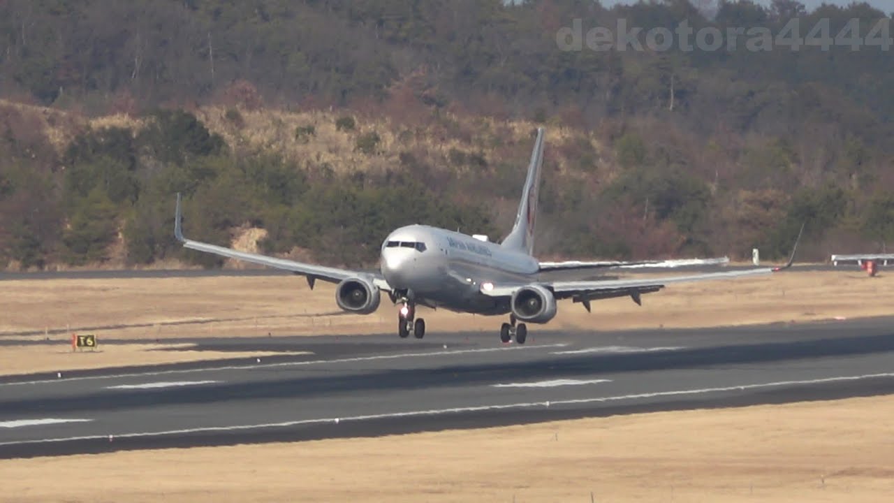 日本空港 B737-800(JA311J) 岡山空港　強風でゴーアラウンド  Japan Airlines conducts go-around due to high winds