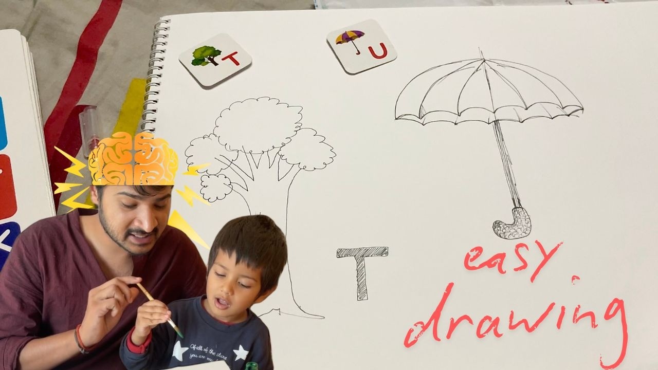Easy Drawing for Kids | Lavik ne Banaya Tree, Hat aur Umbrella