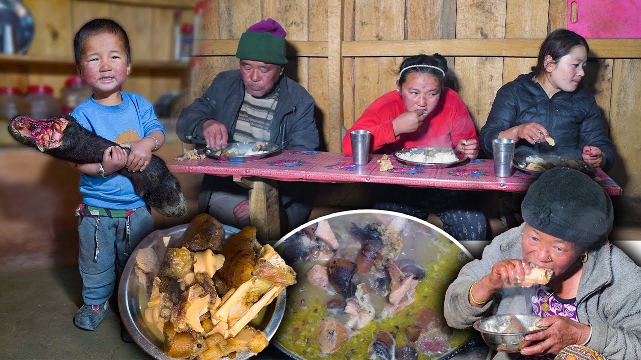 Buff Leg Soup curry Cooking & Eating Local Village Style | Delicious Bone Marrow Soup | Village vlog