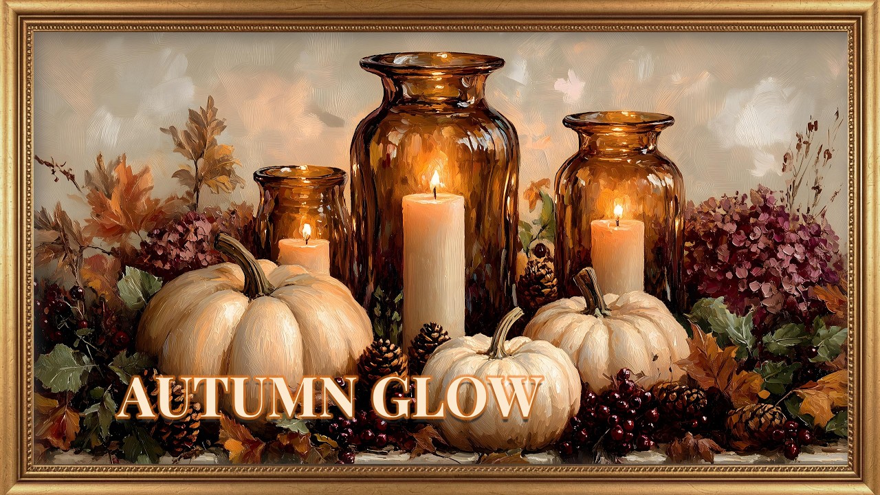 Autumn Candlelight | Elegant Pumpkin Paintings with Soft Music | Fall Frame TV Art Screensaver 4K