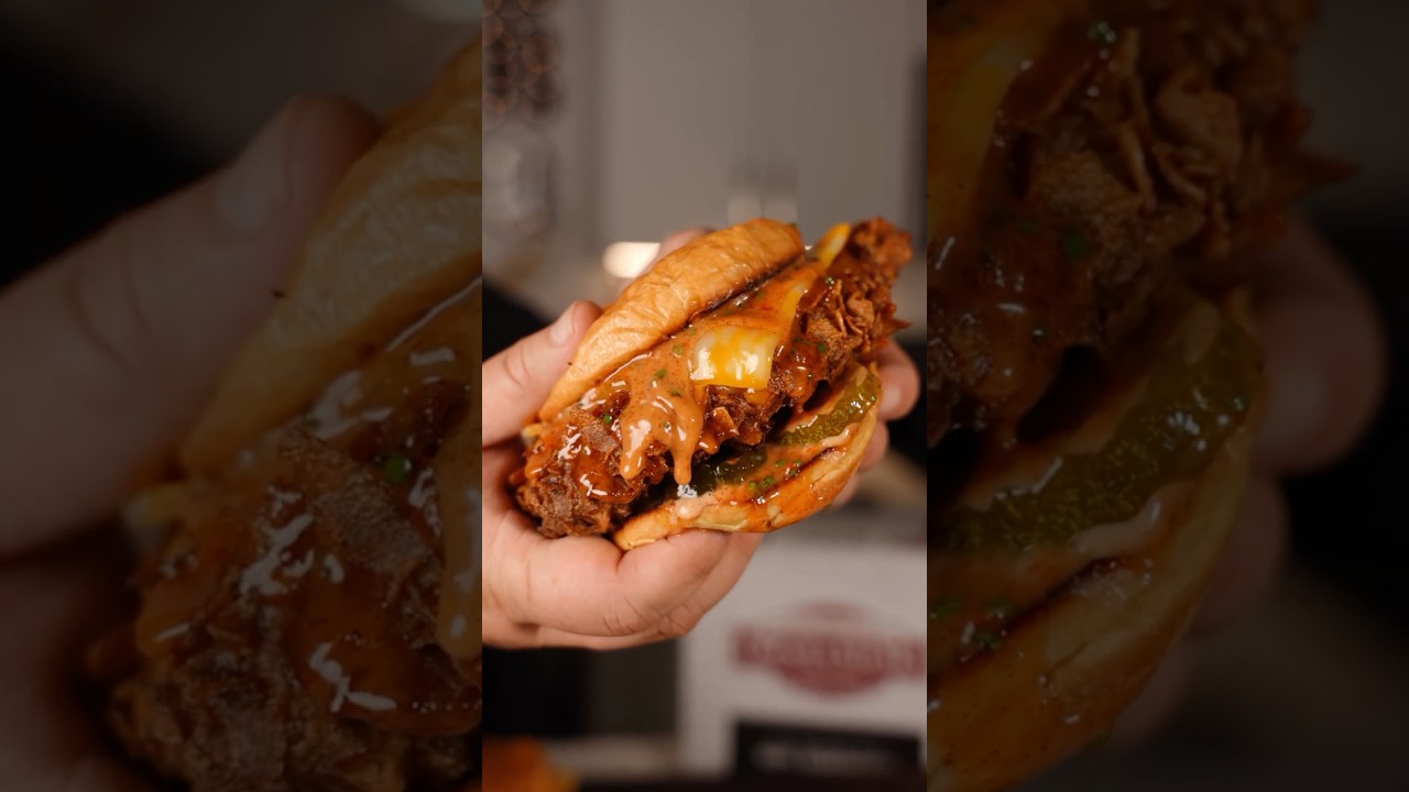 Crispy Fried Chicken Sandwich With Honey-Sriracha Sauce on a Brioche Bun Recipe @foodwithbearhands