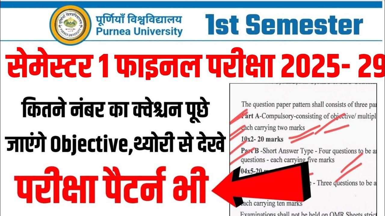 Purnea University Semester 1 Question Pattern 2026  -कितने नंबर का क्वेश्चन पूछे जाएंगे ?