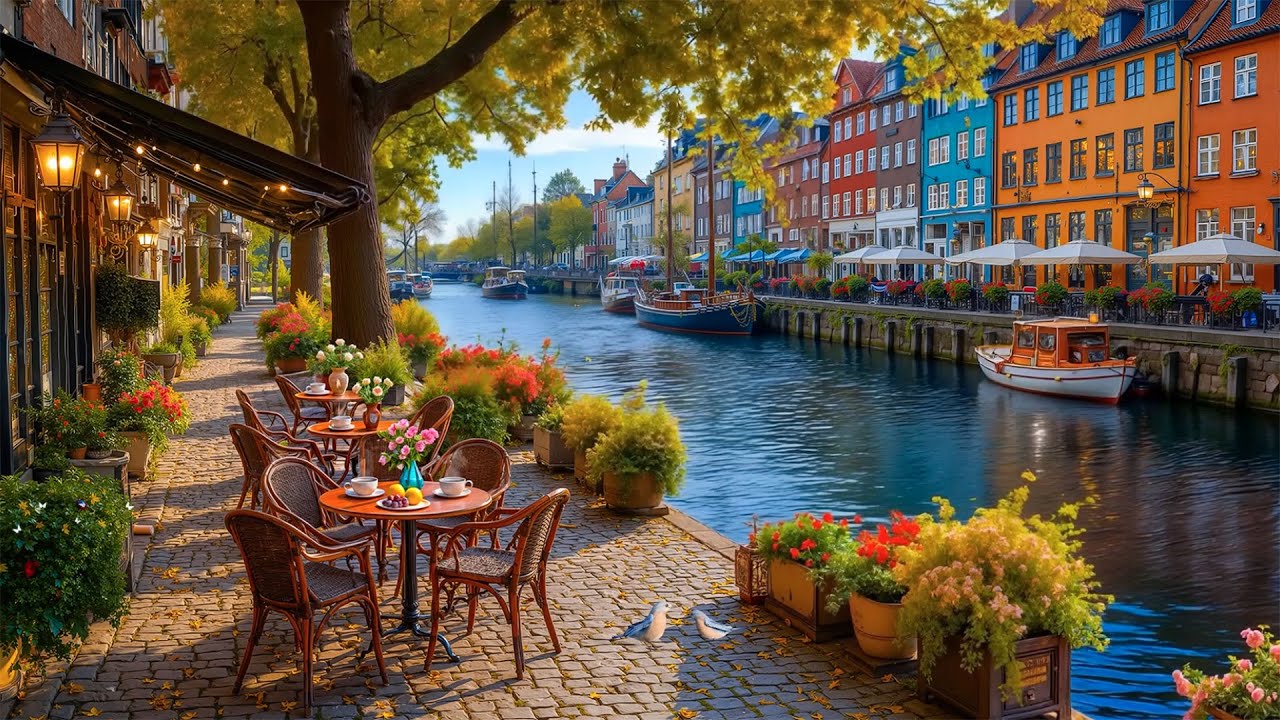 Autumn Morning Jazz at a Caf&eacute; Along Amsterdam Canal 🍁 Relaxing Jazz Music for Study & Calm