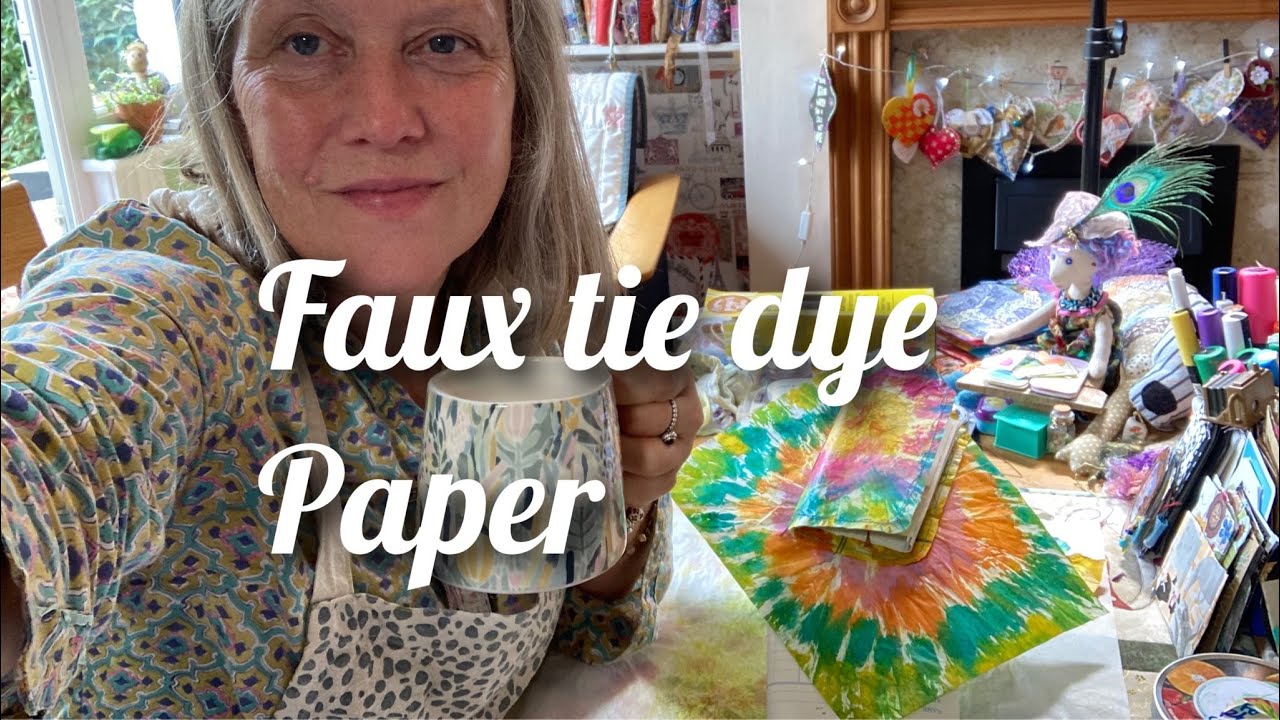 Let’s gently art my take on Faux tie dye paper - fabric paper and a small tag journal PROCESS VIDEO