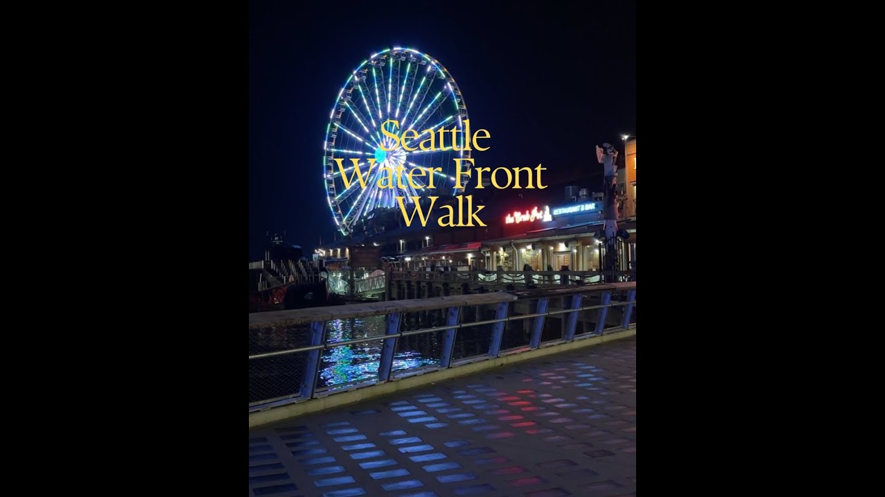Nighttime Winter Walk Along Seattle Waterfront | Calm City Ambience