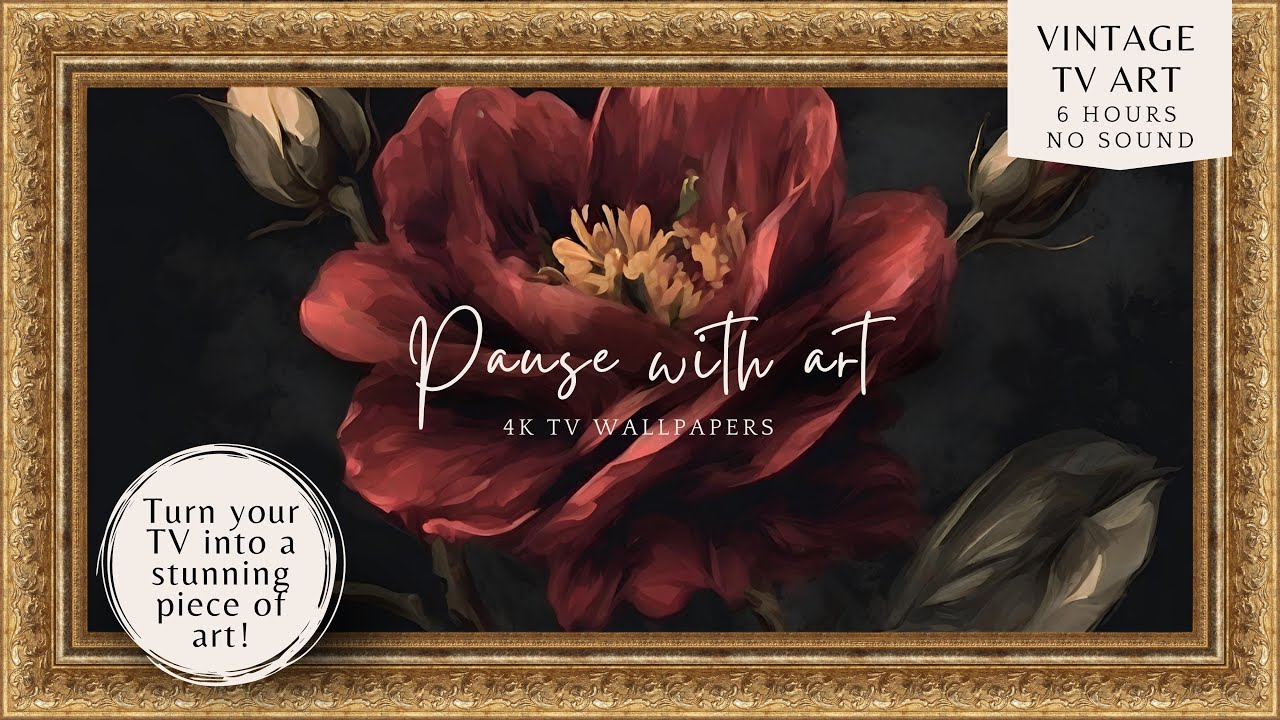 Vintage Frame TV Art Red Flower | Oil Painting Style