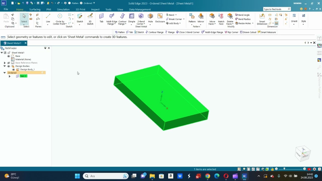 Solid Edge 2023 Eğitim Videoları-Sac Metal Modülü- 17 Slot Komutu