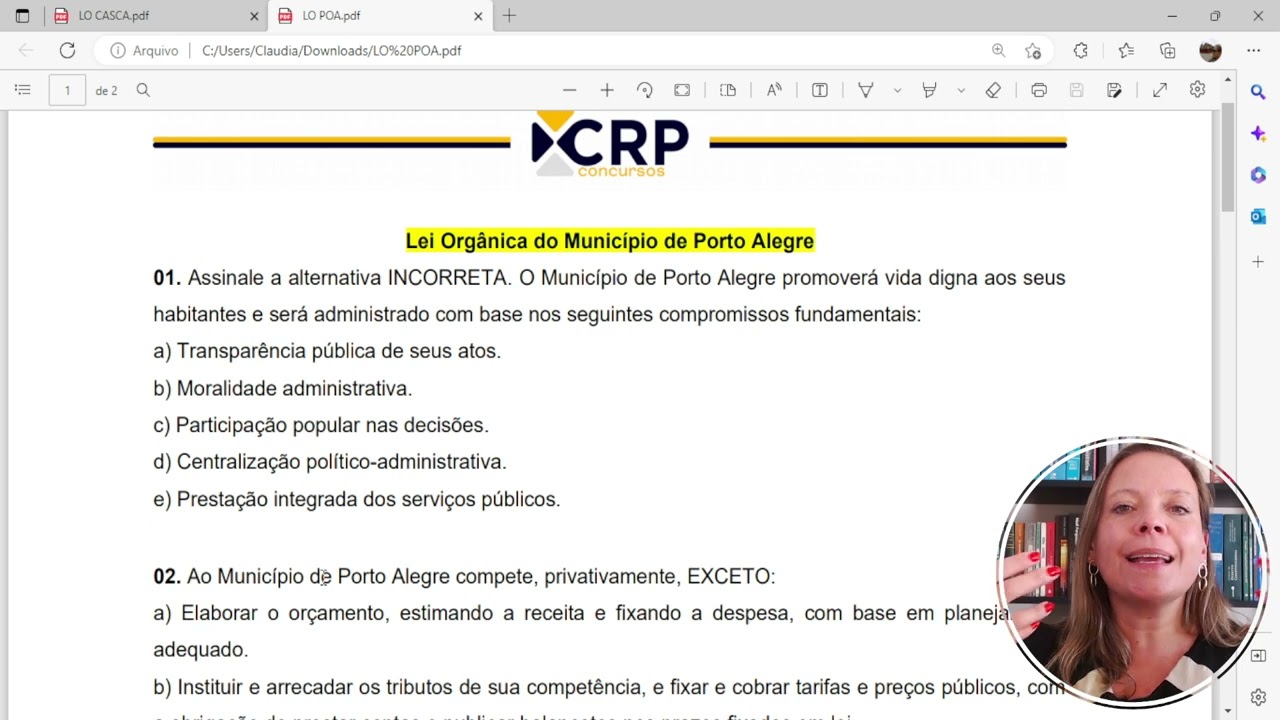 CONCURSO MUNIC&Iacute;PIO DE PORTO ALEGRE: Simulado Lei Org&acirc;nica Municipal