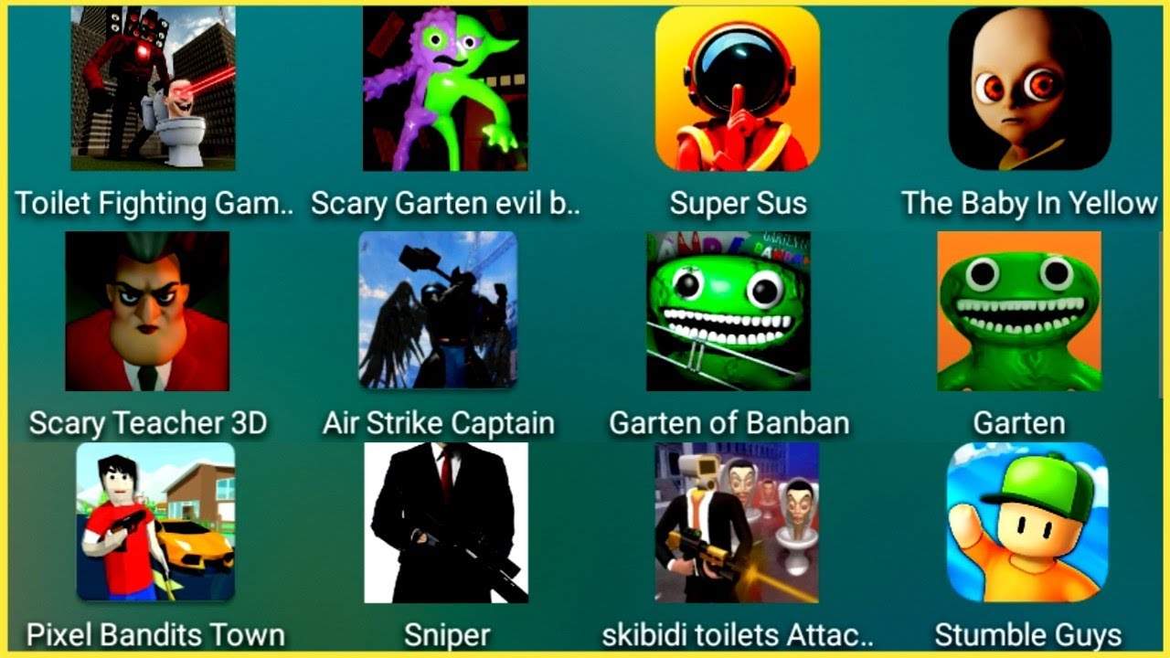 Stumble Guys, Scary Teacher 3D, Garten of Banban, Pixel Bandits Town, Toilet Fighting Gameplay...