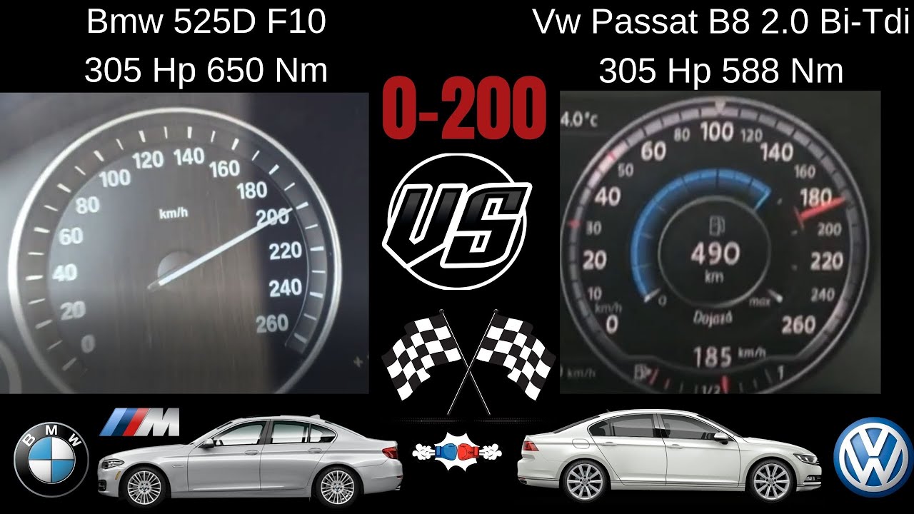 Vw Passat 2.0 Bi-Tdi (240Hp) Chip Tuning VS Bmw F10 525D (218hp) Chip Tuning 0 200 yarış