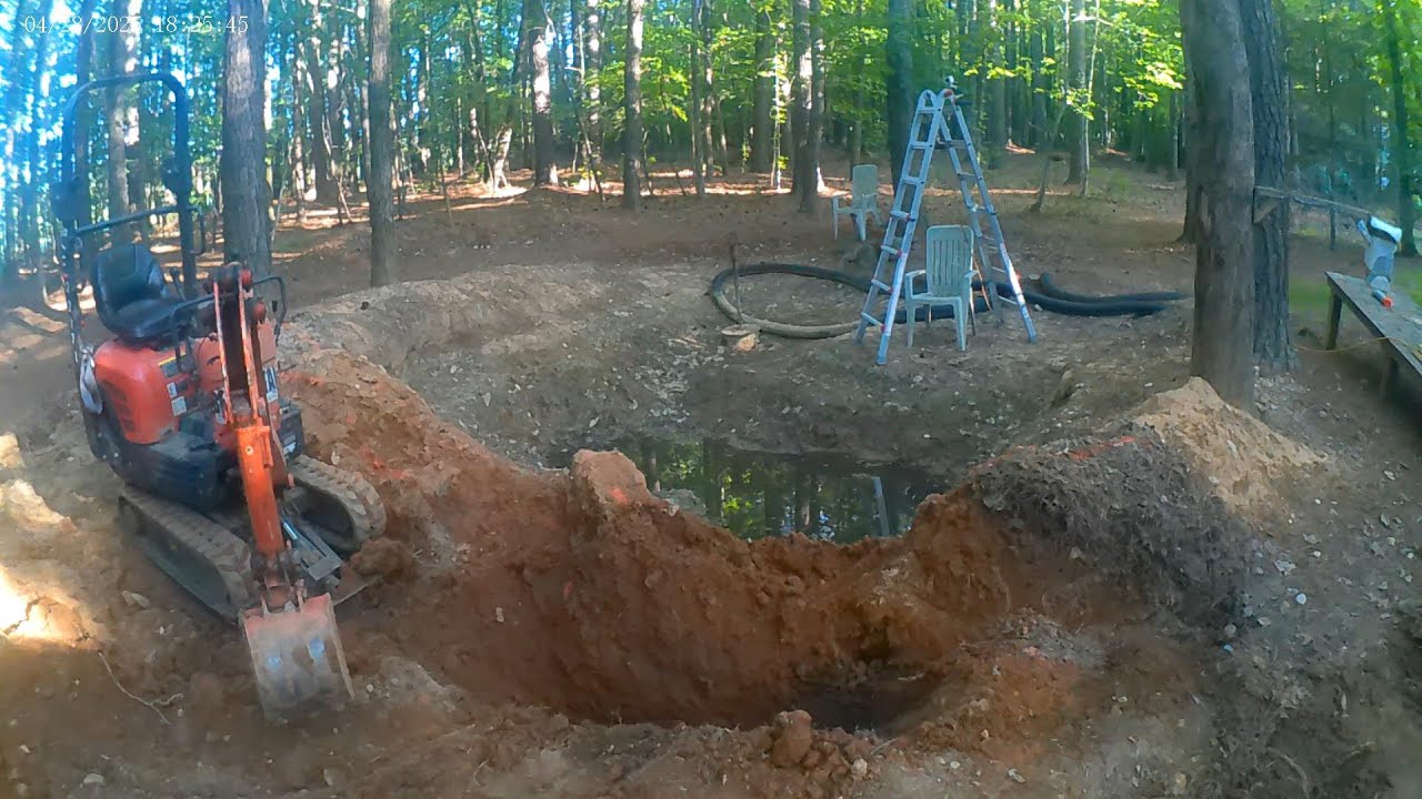 Building a new pond dam with a Mini Excavator Part 1 (Home chores 27)