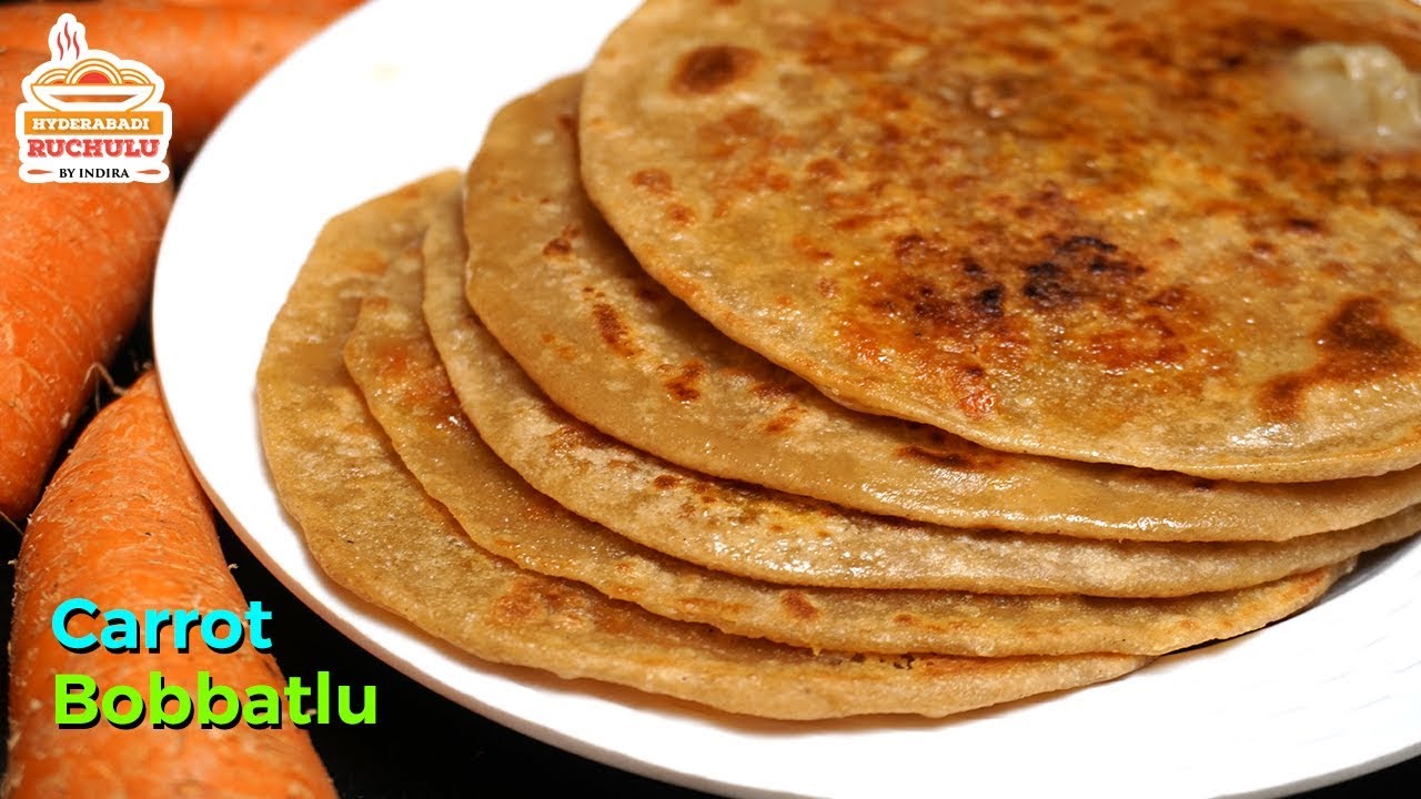 Carrot Bobbatlu in Telugu | Carrot Paratha Recipe | Puran Poli | How to make Bobbatlu Recipe