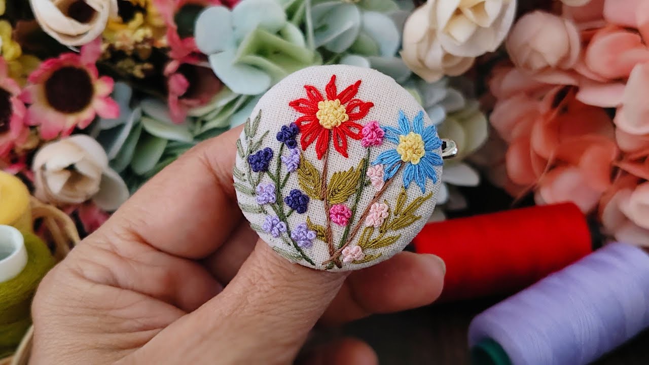 Embroidery Use Sewing Thread -  Easy To Find Materials For Embroidery - Floral Embroidered Brooch
