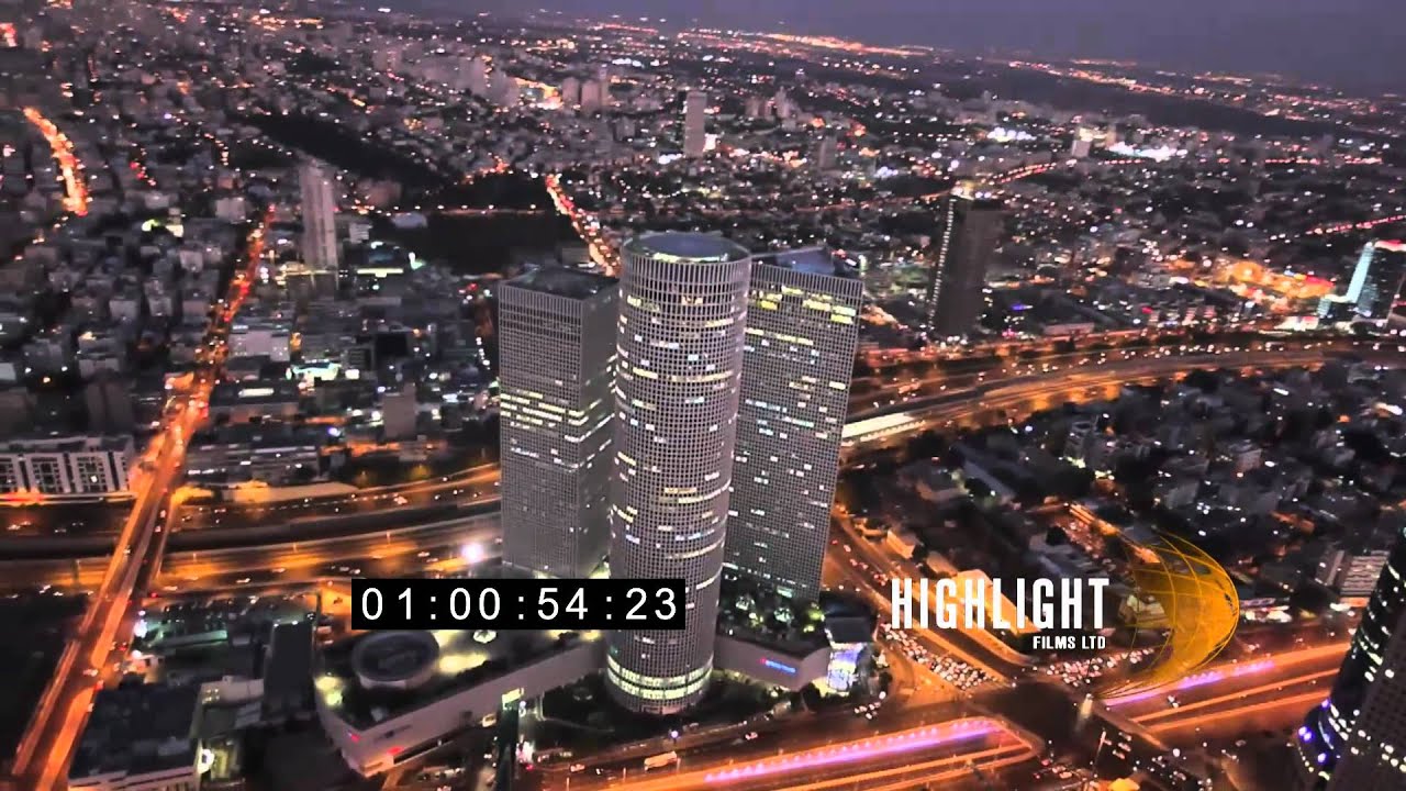 HD Aerial footage of israel: Tel Aviv Night 30i