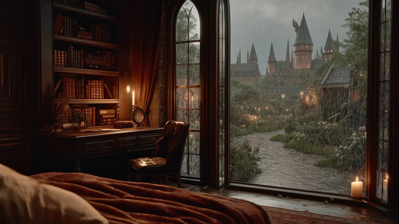 4K Rain Sounds 🌧️ Cozy Castle Bedroom on a Rainy Night | 3 Hours Sleep Ambience