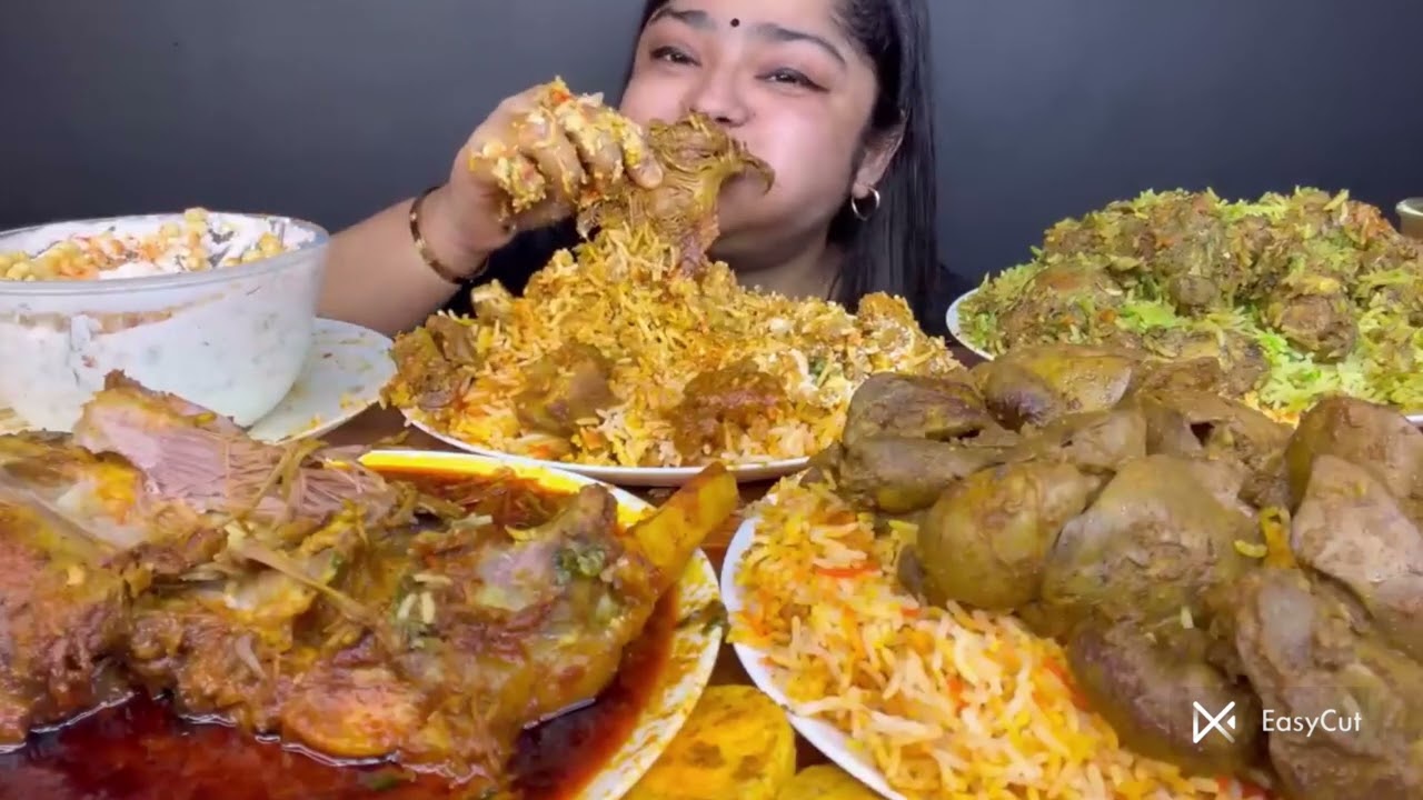 ASMR; EATING SPICY*MUTTON CURRY,CHICKEN/MUTTON FAT CURRY,BIRYANI,RICE EATING CHALLENGE MUKBANG 2X