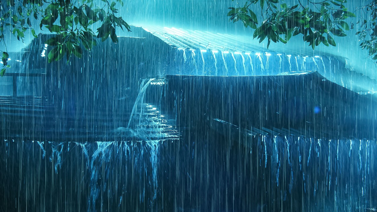 Night Rainstorm Ambience to Sleep Instantly | Torrential Rainfall on Old House & Heavy Thunder