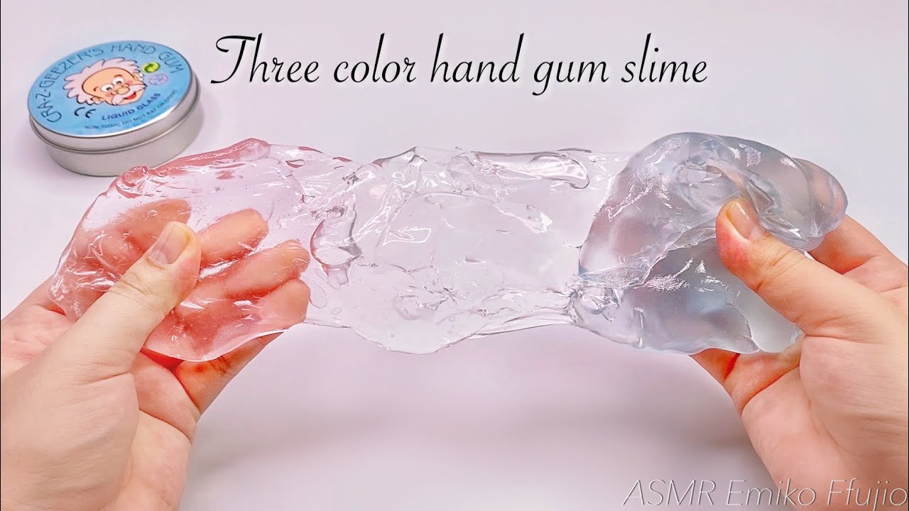 【ASMR】🚰3色のクリアハンドガムスライム🏳️‍⚧️【音フェチ】Three color hand gum slime 3 색 핸드 껌 슬라임