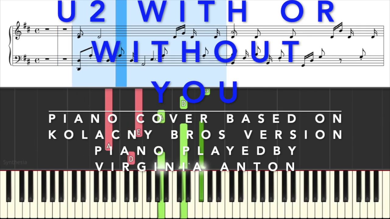 U2 With or without you Piano Tutorial Instrumental Cover