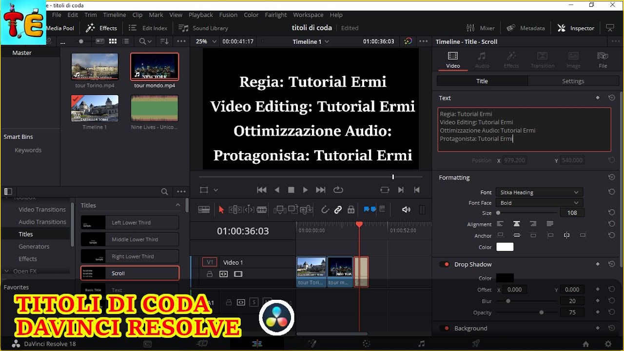 CREARE DEI TITOLI DI CODA CON DAVINCI RESOLVE