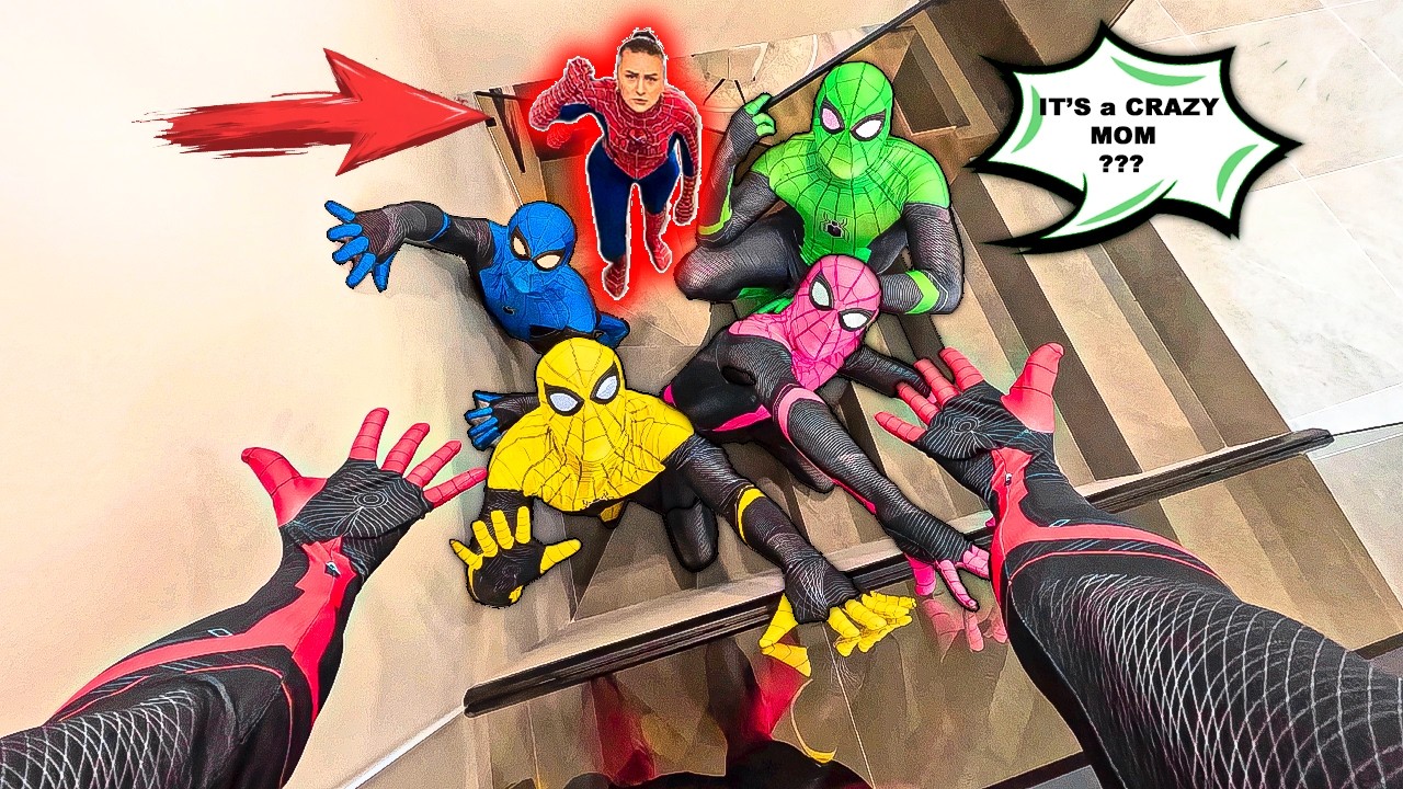 Team 5 SPIDER-MAN Bros Tried to ESCAPE's ANGRY and CRAZY SPIDER-MOM&hellip; BIG MISTAKE! (Funny and Comedy)
