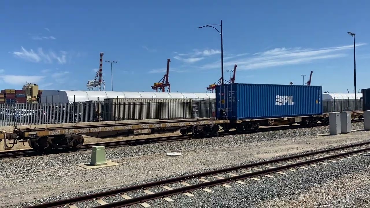 Freight train passing Fremantle station 