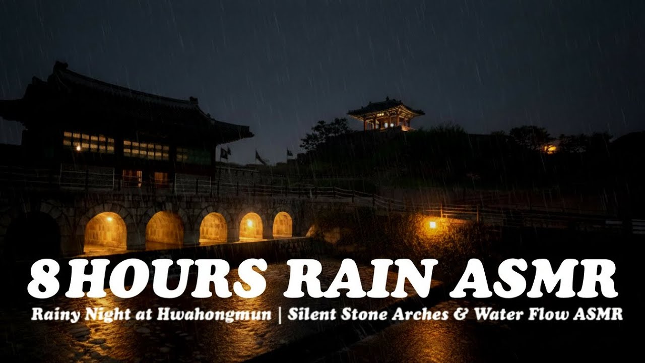 Rainy Night at Stone Arches & Water Flow | Calm Fortress ASMR18