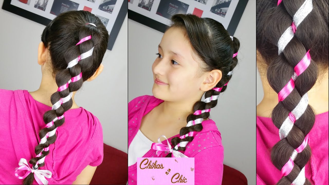 4 Strand Uneven / Loony Braid! | Ribbon Braided Hairstyles | Ponytail