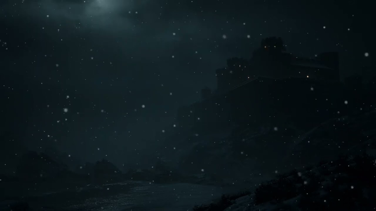 Snowstorm Surrounding a Medieval Castle at Night | Dark Fantasy Ambience with Blizzard Wind Sounds