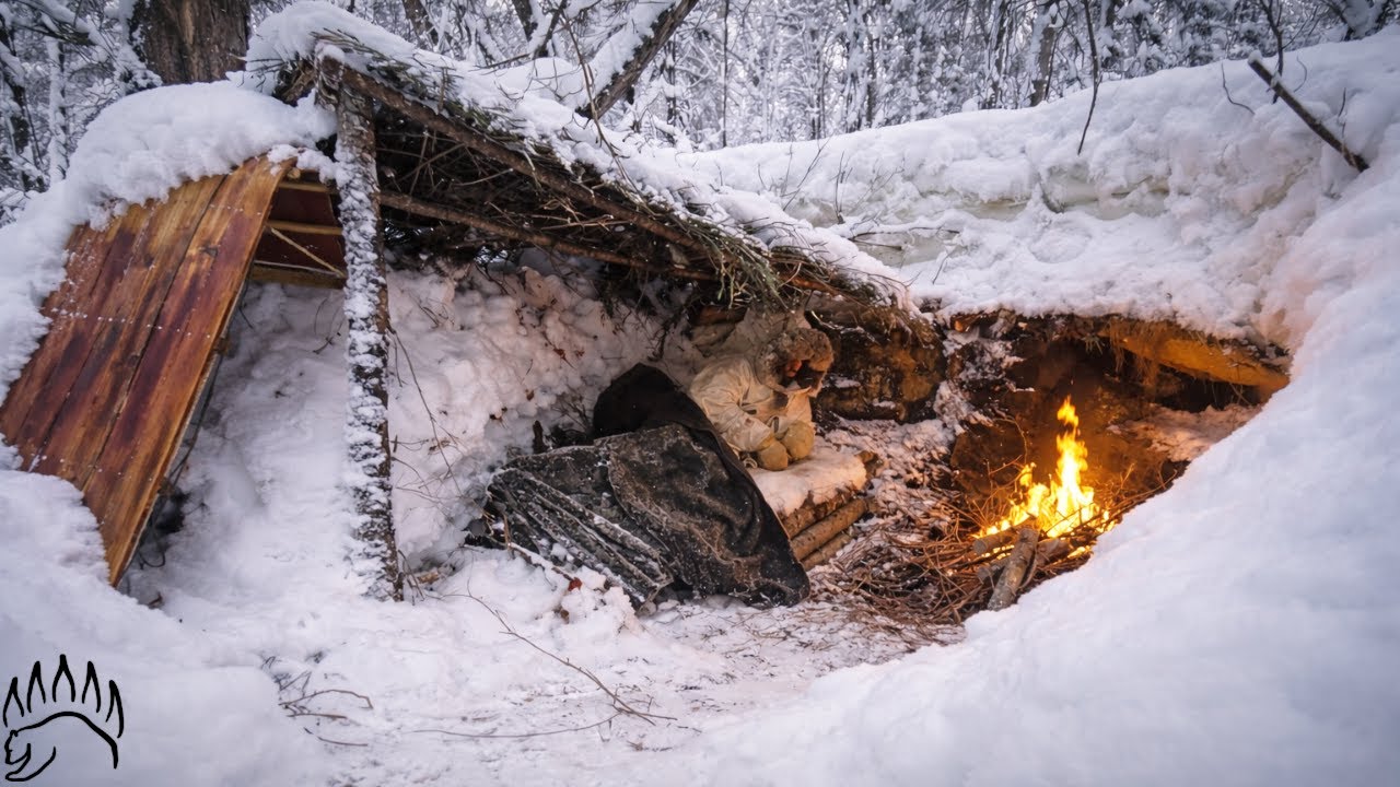 No tent, No sleeping bag - Extreme Winter Survival Camping (-31F/-35C)