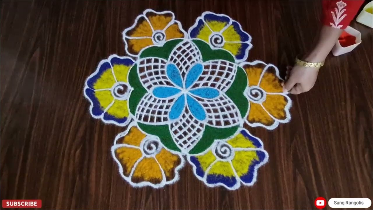 Ugadi, Gudi padva Rangoli design muggulu kolam beautiful colorful Flower Rangoli Design 