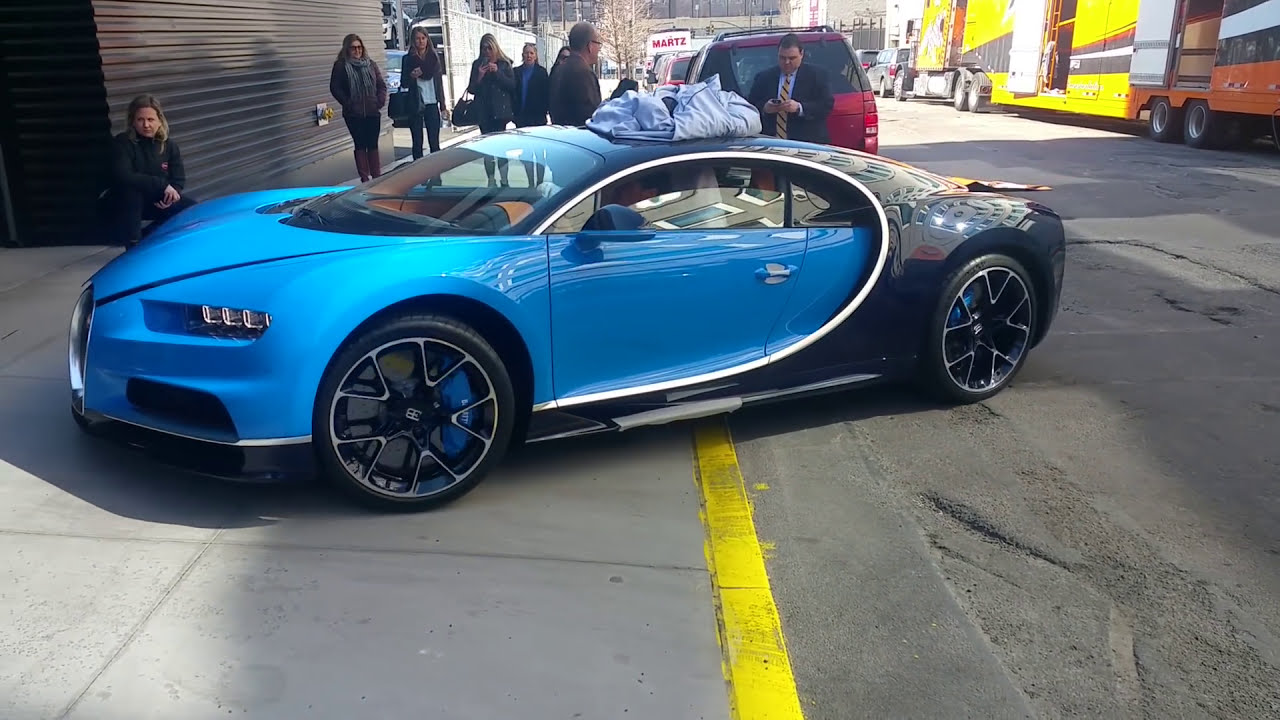 Bugatti Chiron getting unloaded in Manhattan.
