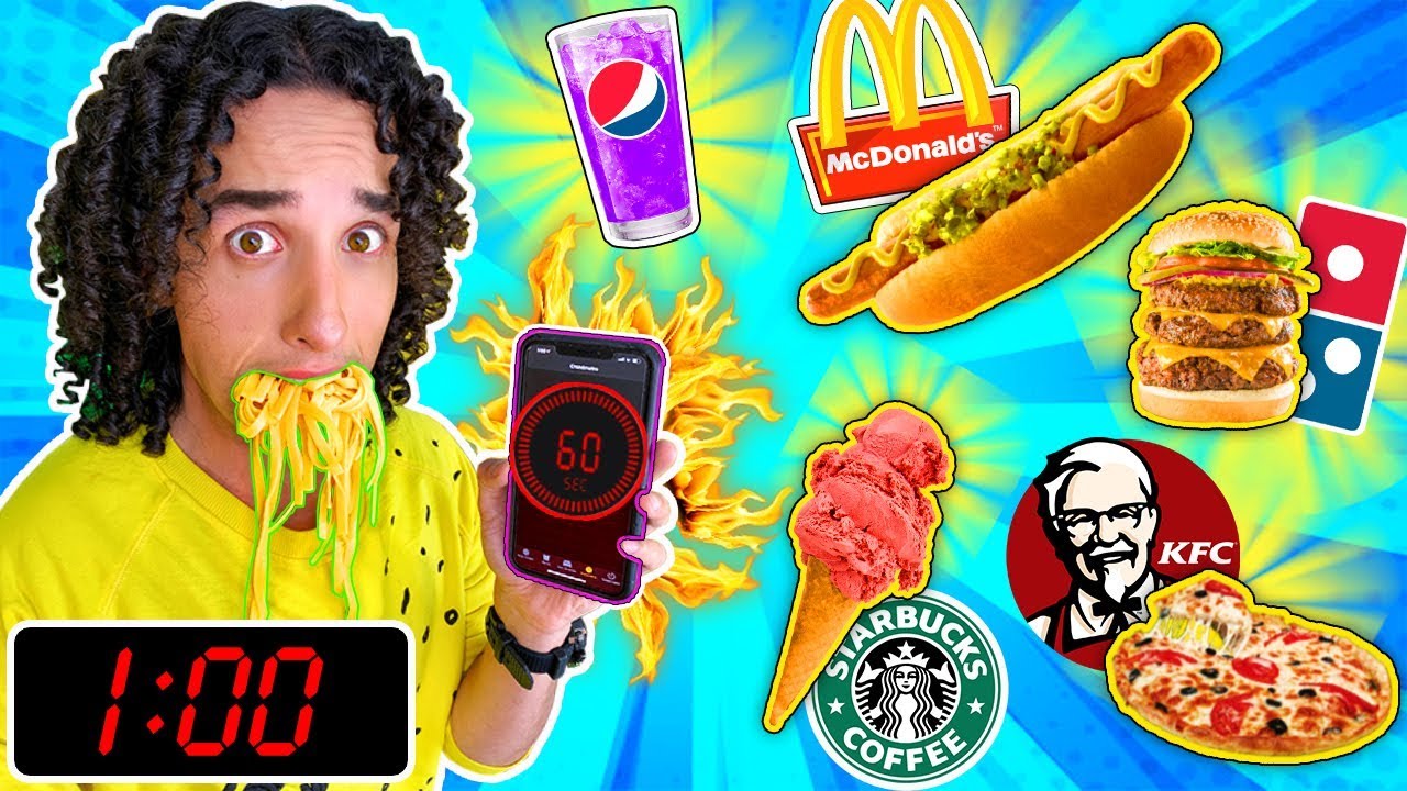 1 minuto para comer TODA nuestra Comida  *Casi me ahogo con la cena* 😰
