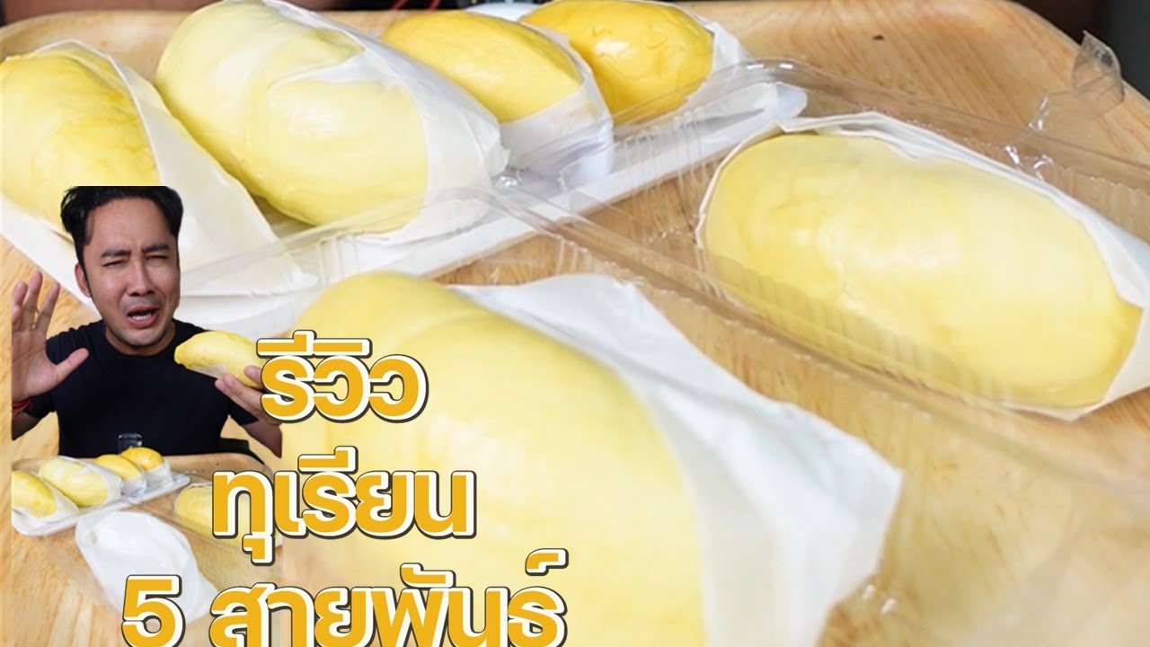 รีวิว ทุเรียน 5 สายพันธุ์ หมอนทอง ก้านยาว ชะนีไข่ พวงมณี กบแม่เฒ่า อะไรอร่อยสุด l กินกับกี้