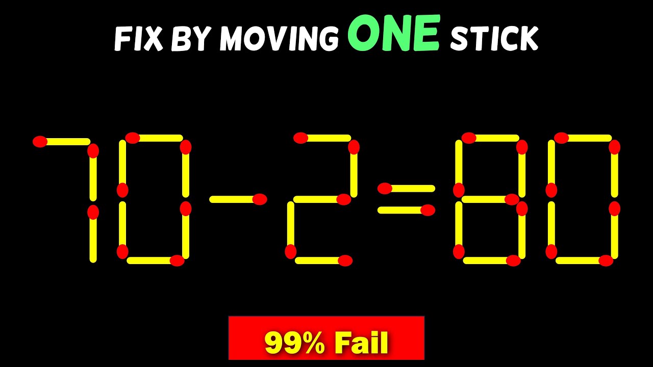 Matchstick puzzle with answer | Math puzzle game | Fix The Equation by moving 1 stick | Improve IQ