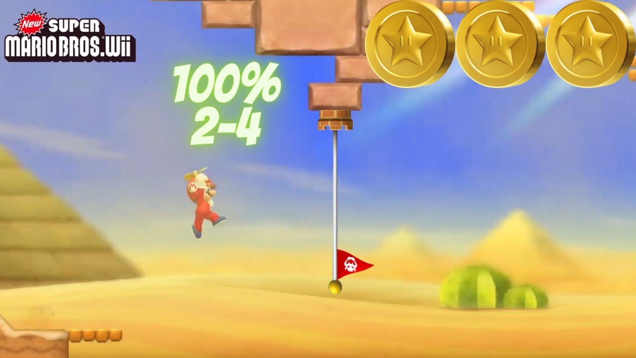 [New Super Mario Bros. Wii] 2-4 All 3 Star Coins + Secret Exit 100%
