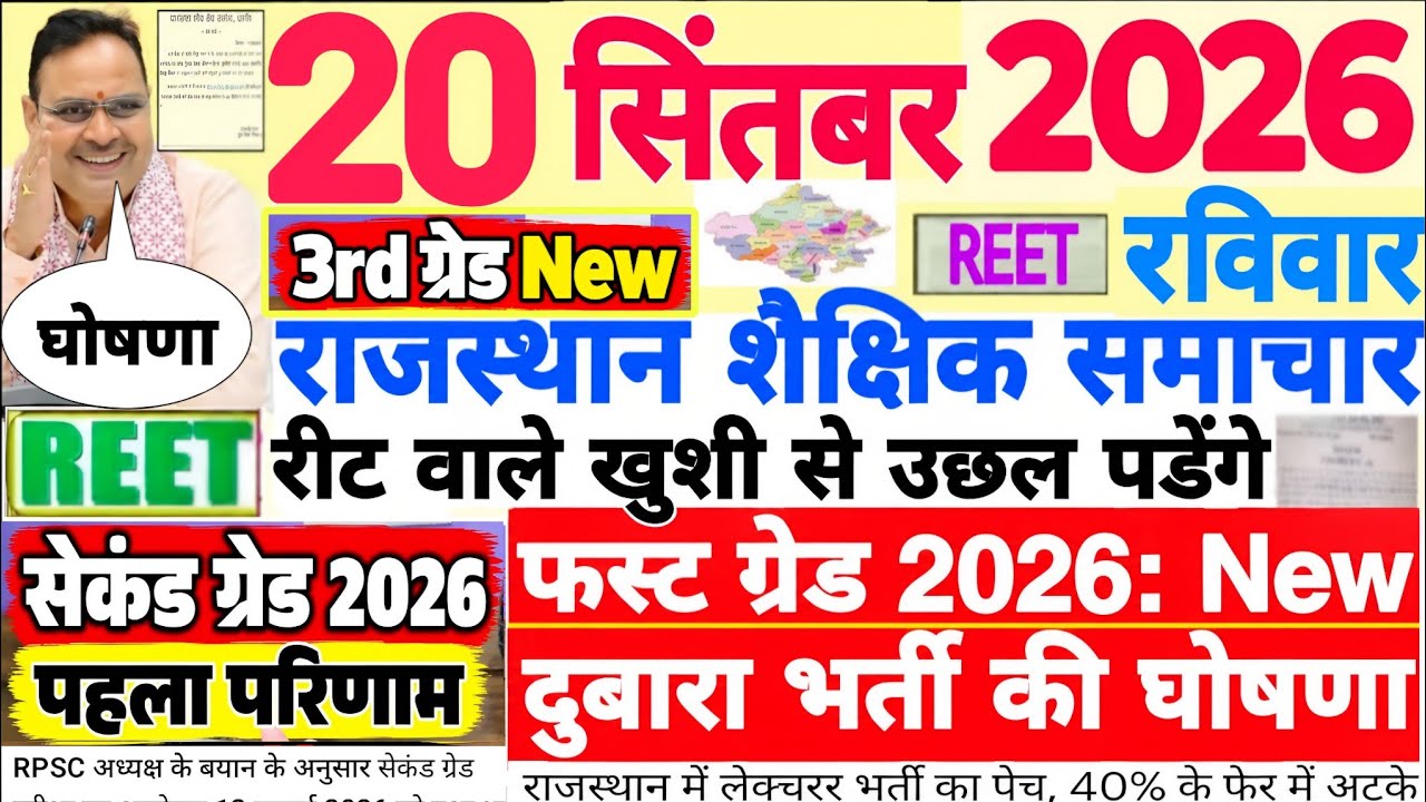 शैक्षिक समाचार राजस्थान Rajasthan Shaikshik Samachar 20 September 2026 | RPSC REET RSSB 