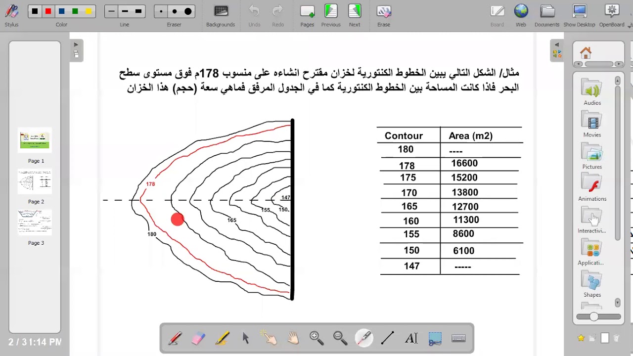 حساب الحجم من الخريطة الكنتورية Contour lines