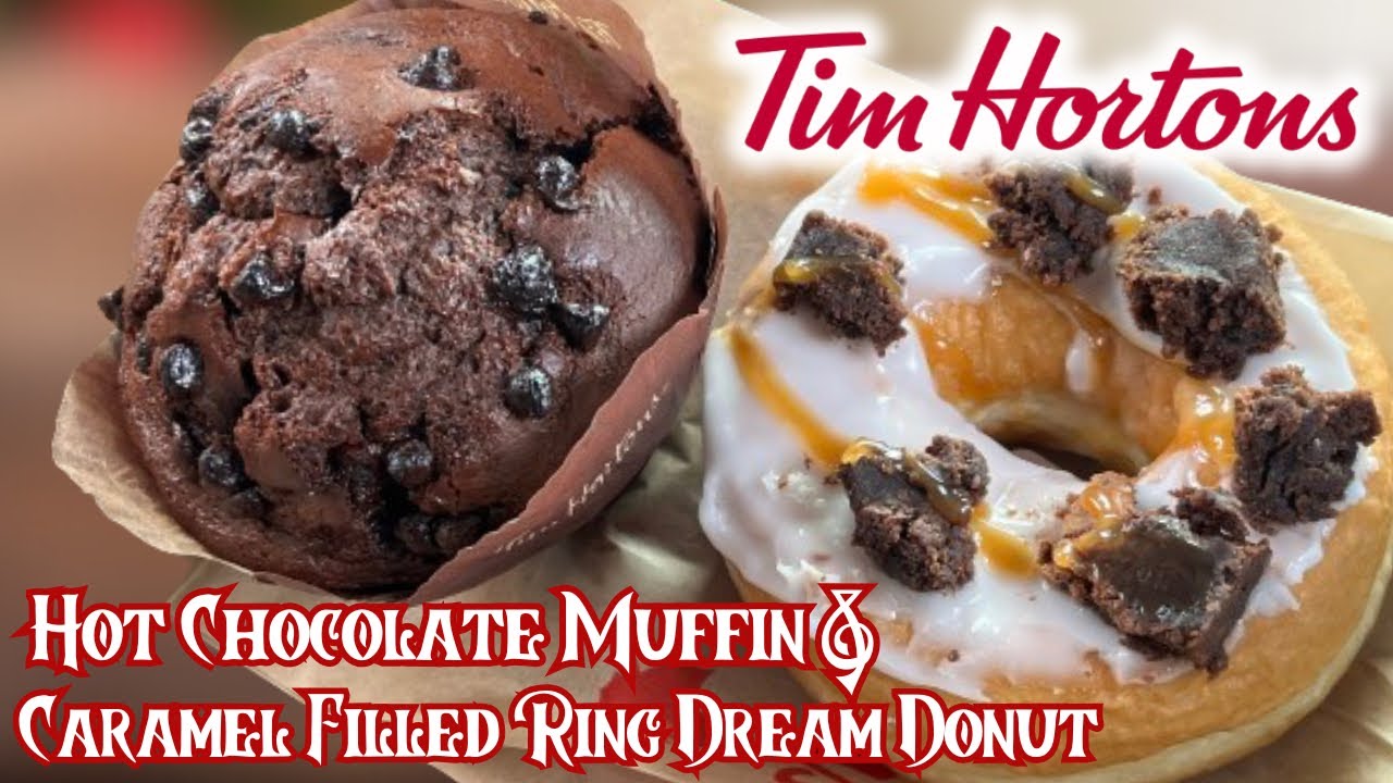 Tims Hortons NEW Hot Chocolate Muffin & Caramel Filled Ring Dream Donut - Taste Test