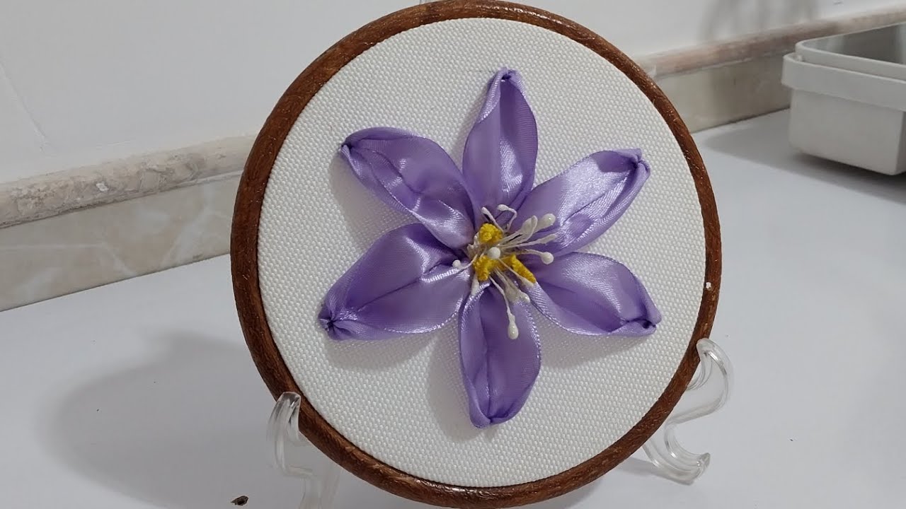 Beautiful purple flower ribbon embroidery design#embroidery 