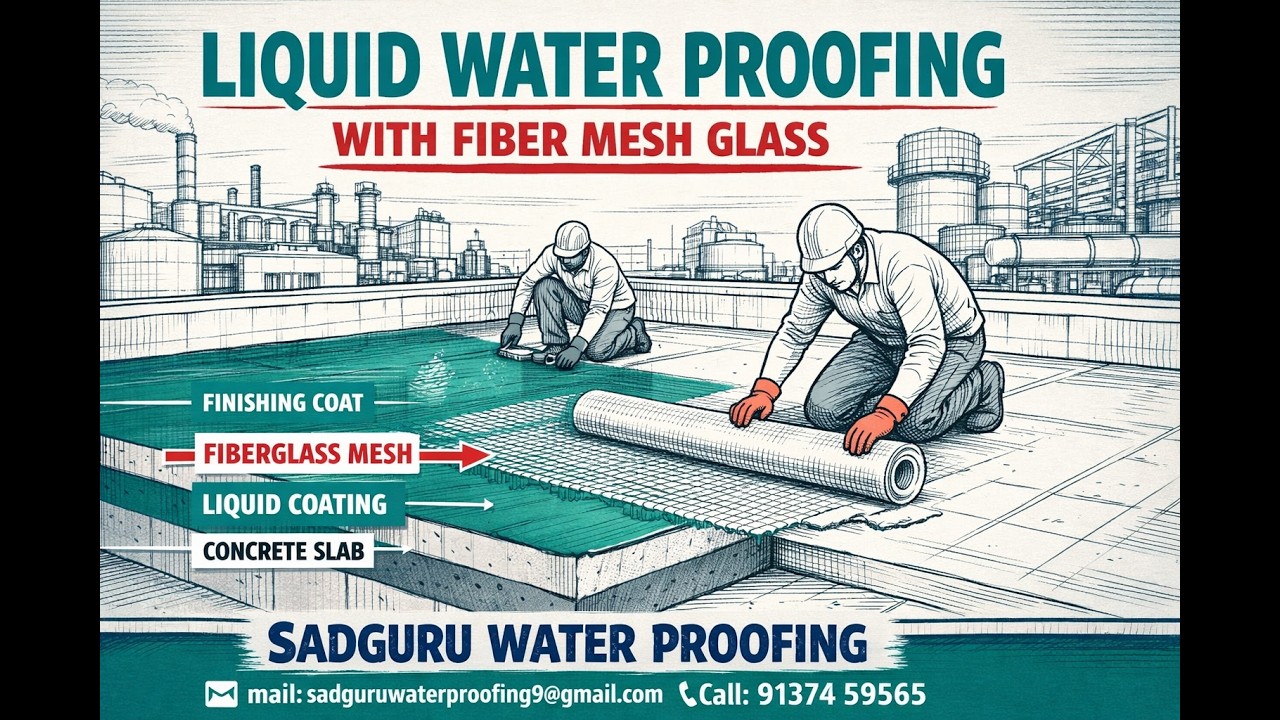 liquid water proofing with fiber mesh glass
